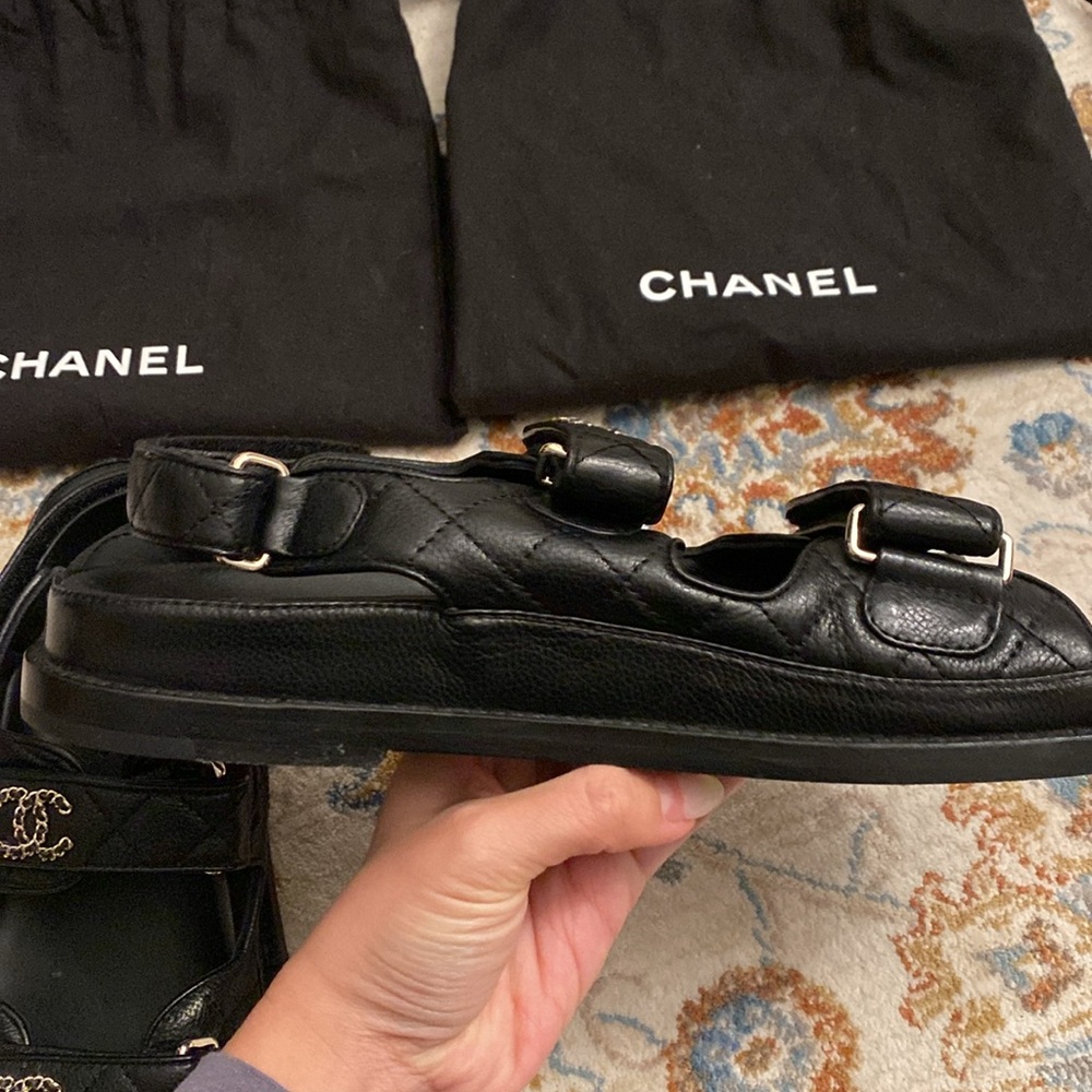 Authentic Chanel Dad Sandals 38C Black Caviar Leather - Picture 8 of 12